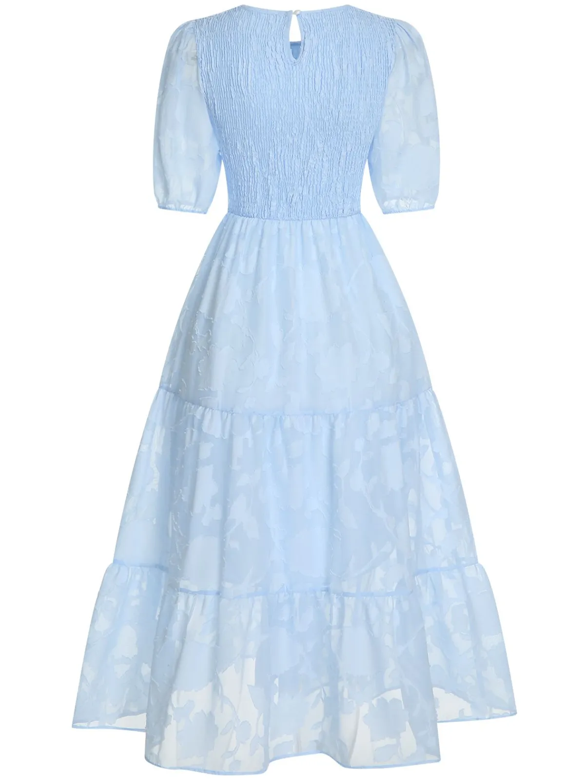 New Retro Stage 1930s Round Neck Puff Sleeve Wrinkle Dress