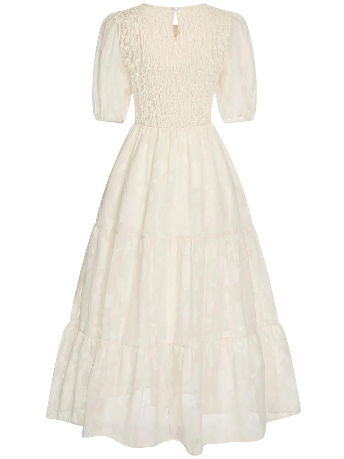 New Retro Stage 1930s Round Neck Puff Sleeve Wrinkle Dress