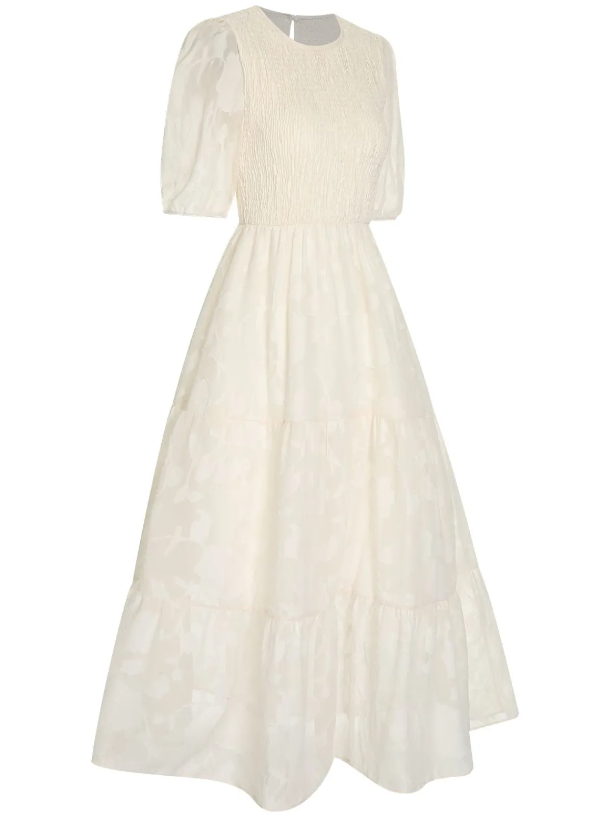 New Retro Stage 1930s Round Neck Puff Sleeve Wrinkle Dress