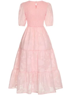 New Retro Stage 1930s Round Neck Puff Sleeve Wrinkle Dress