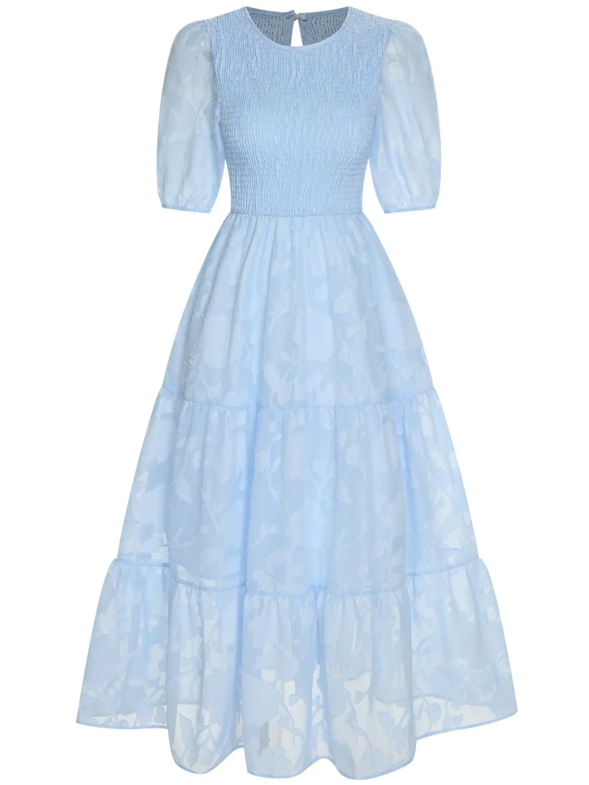 New Retro Stage 1930s Round Neck Puff Sleeve Wrinkle Dress