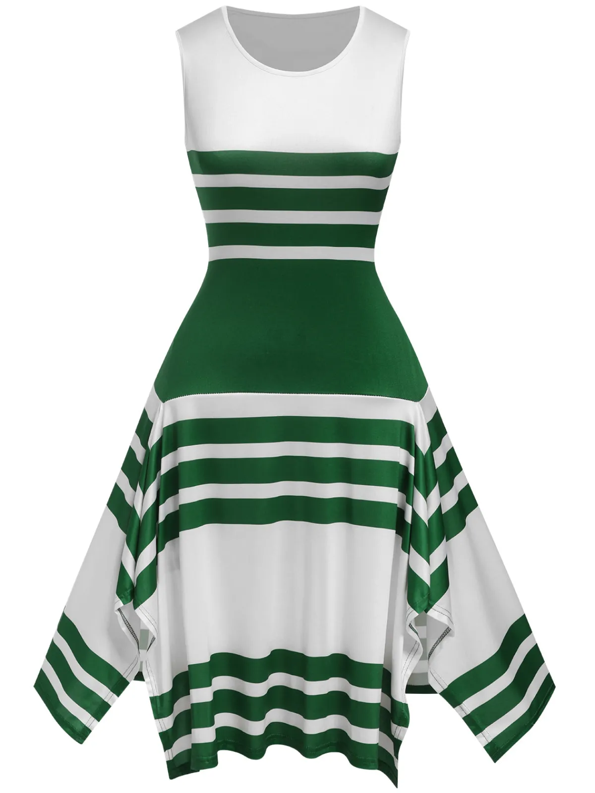 New Retro Stage 1930s Round Neck Sleeveless Striped Dress