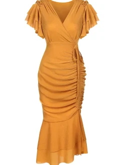 Fashion Retro Stage 1930s Ruffle Lace-up Fishtail Dress