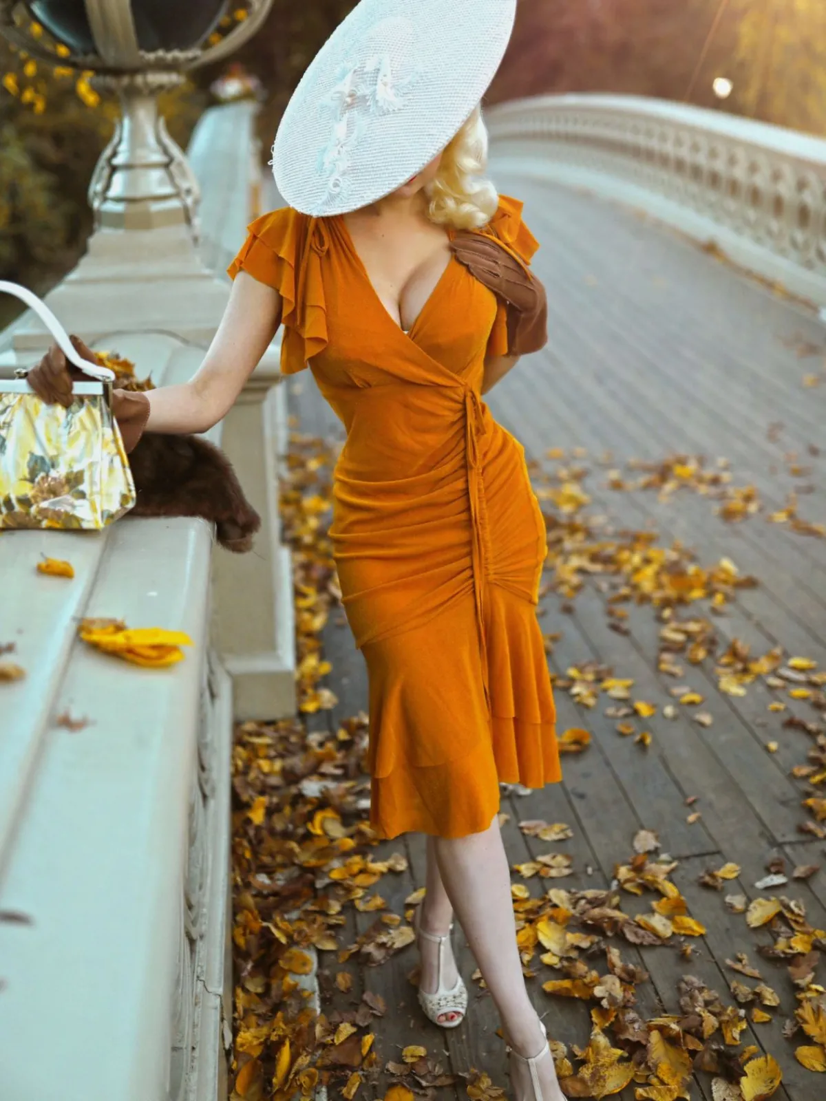 Sale Retro Stage 1930s Ruffle Lace-up Fishtail Dress