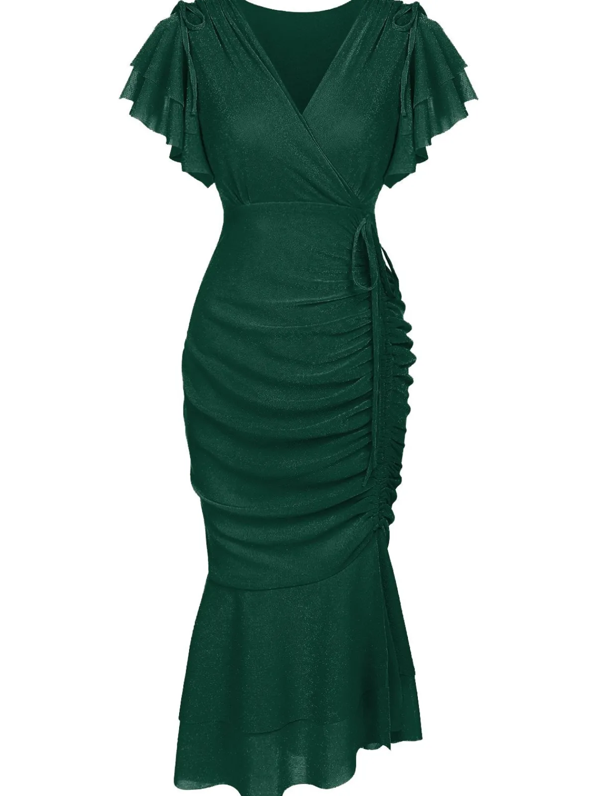 Sale Retro Stage 1930s Ruffle Lace-up Fishtail Dress