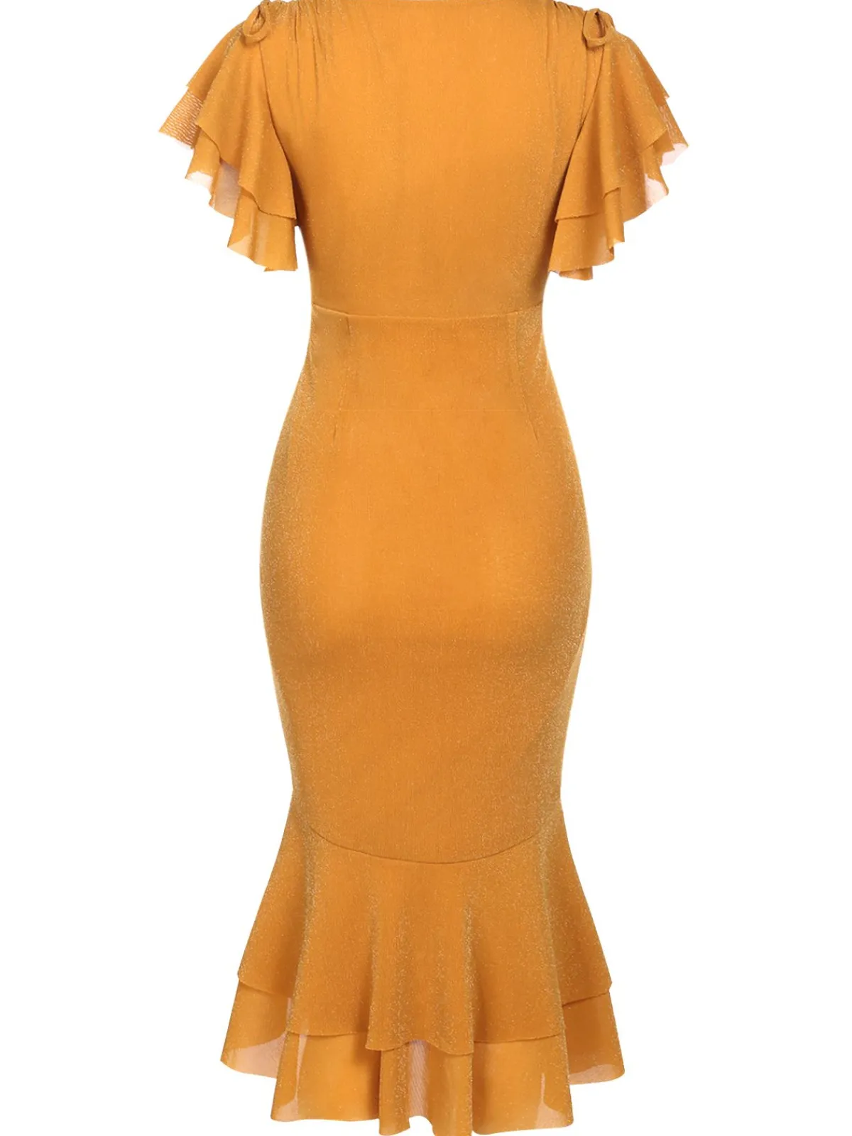 Sale Retro Stage 1930s Ruffle Lace-up Fishtail Dress