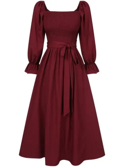 New Retro Stage 1940s Ruffle Wrap Reversible Puff Sleeve Dress