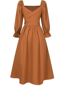 New Retro Stage 1940s Ruffle Wrap Reversible Puff Sleeve Dress