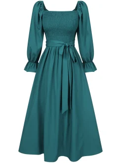 New Retro Stage 1940s Ruffle Wrap Reversible Puff Sleeve Dress