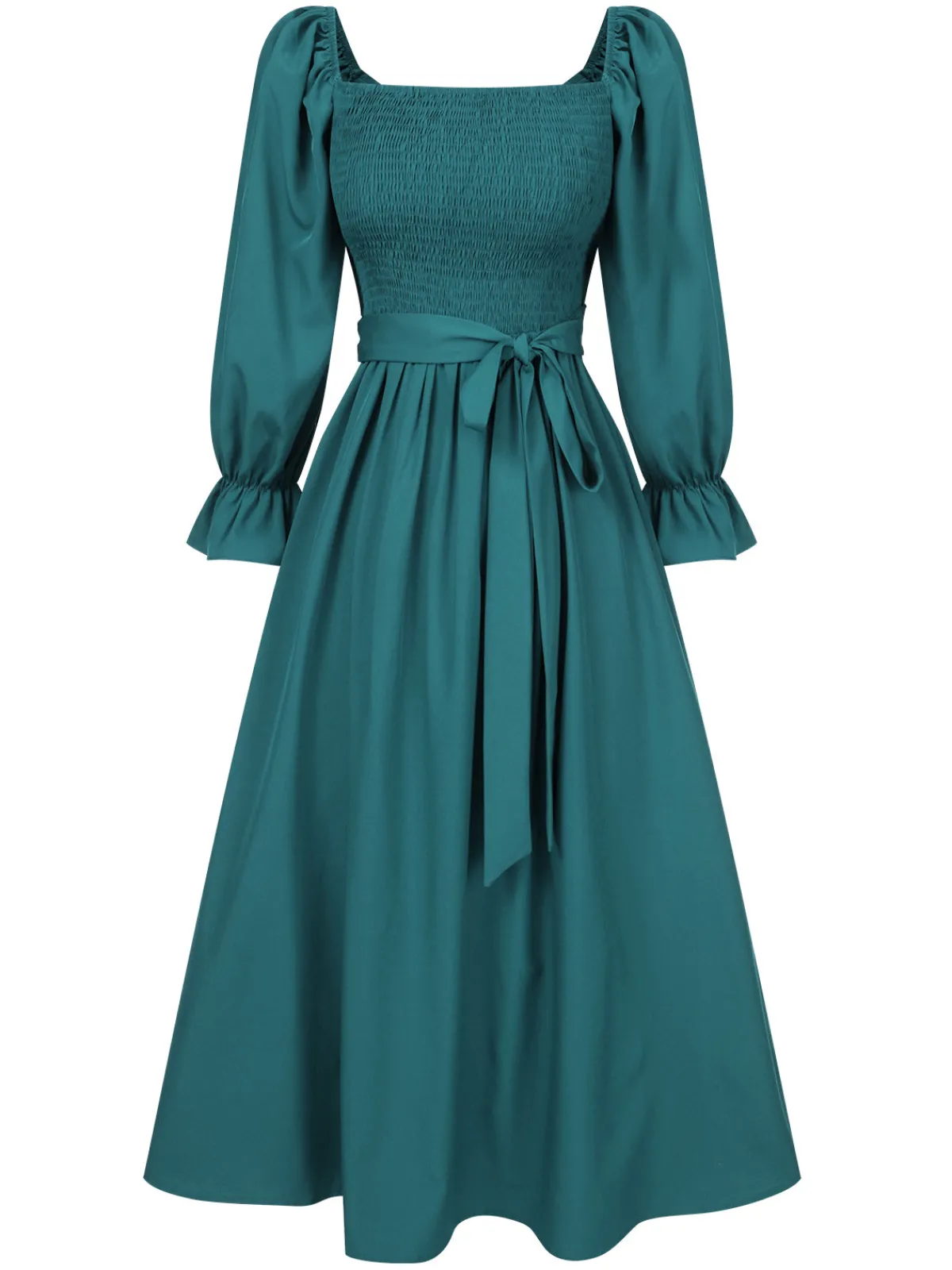 New Retro Stage 1940s Ruffle Wrap Reversible Puff Sleeve Dress