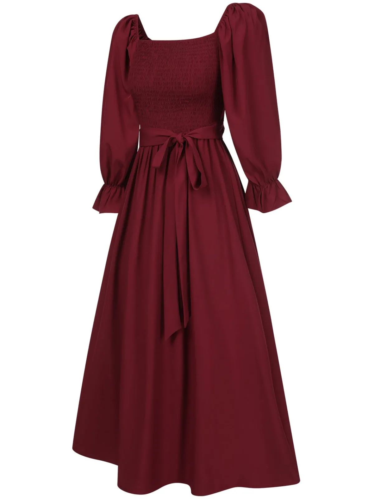 New Retro Stage 1940s Ruffle Wrap Reversible Puff Sleeve Dress