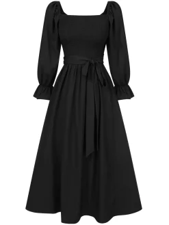New Retro Stage 1940s Ruffle Wrap Reversible Puff Sleeve Dress
