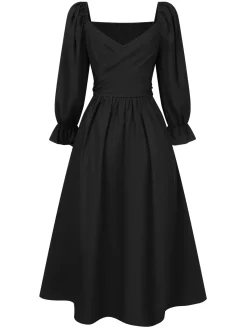 New Retro Stage 1940s Ruffle Wrap Reversible Puff Sleeve Dress