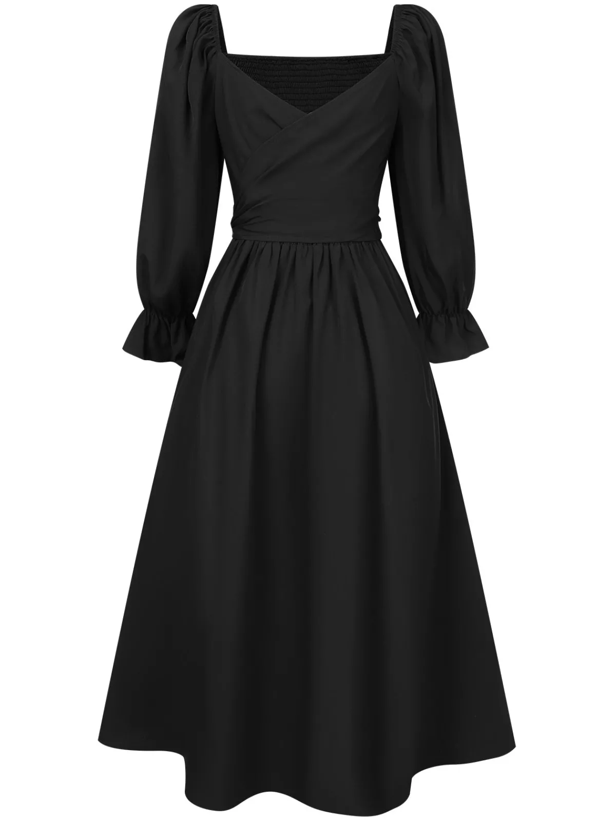 New Retro Stage 1940s Ruffle Wrap Reversible Puff Sleeve Dress