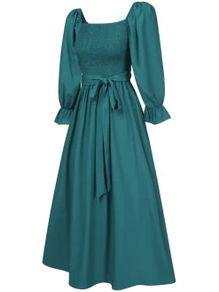 Online Retro Stage 1940s Ruffle Wrap Reversible Puff Sleeve Dress