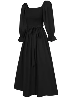 Online Retro Stage 1940s Ruffle Wrap Reversible Puff Sleeve Dress