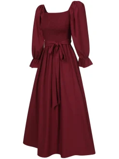 Online Retro Stage 1940s Ruffle Wrap Reversible Puff Sleeve Dress