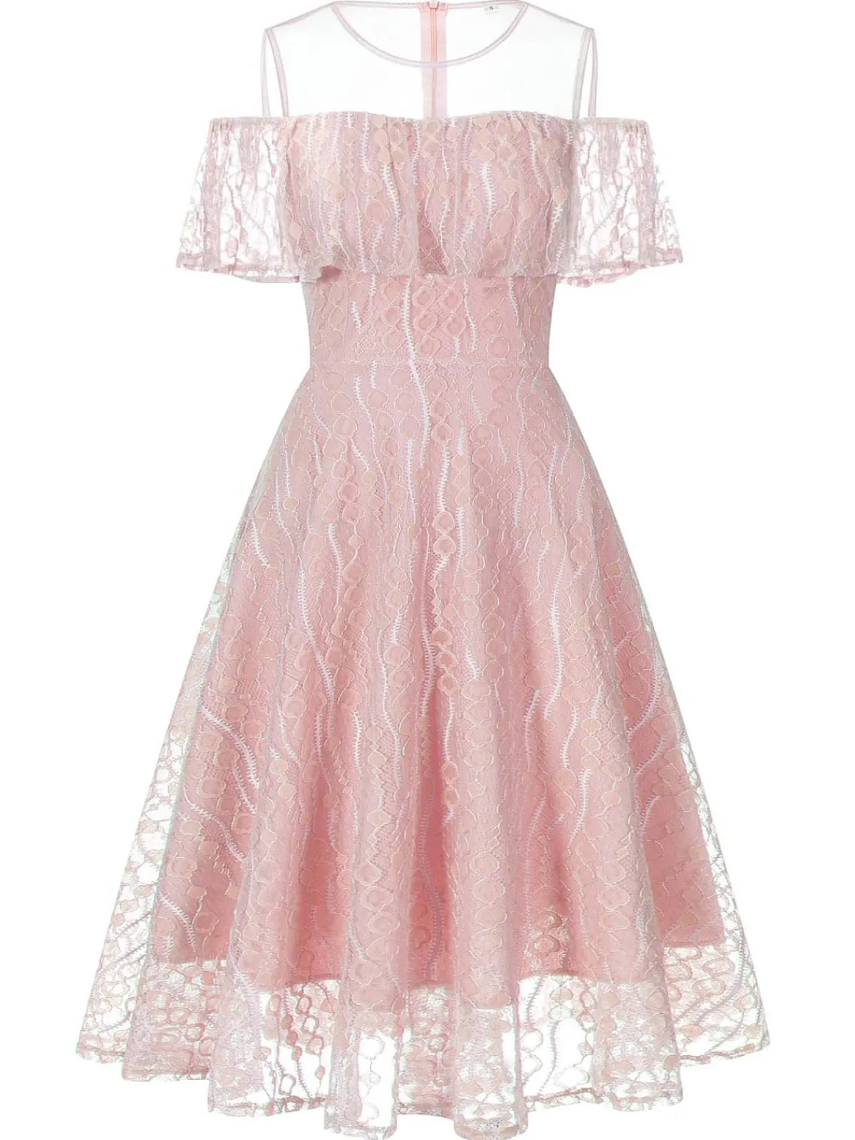 Discount Retro Stage 1950s Ruffled Sleeves Lace Swing Dress