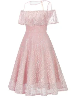 Discount Retro Stage 1950s Ruffled Sleeves Lace Swing Dress
