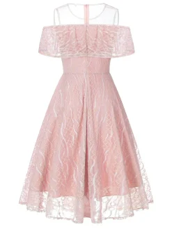 Discount Retro Stage 1950s Ruffled Sleeves Lace Swing Dress
