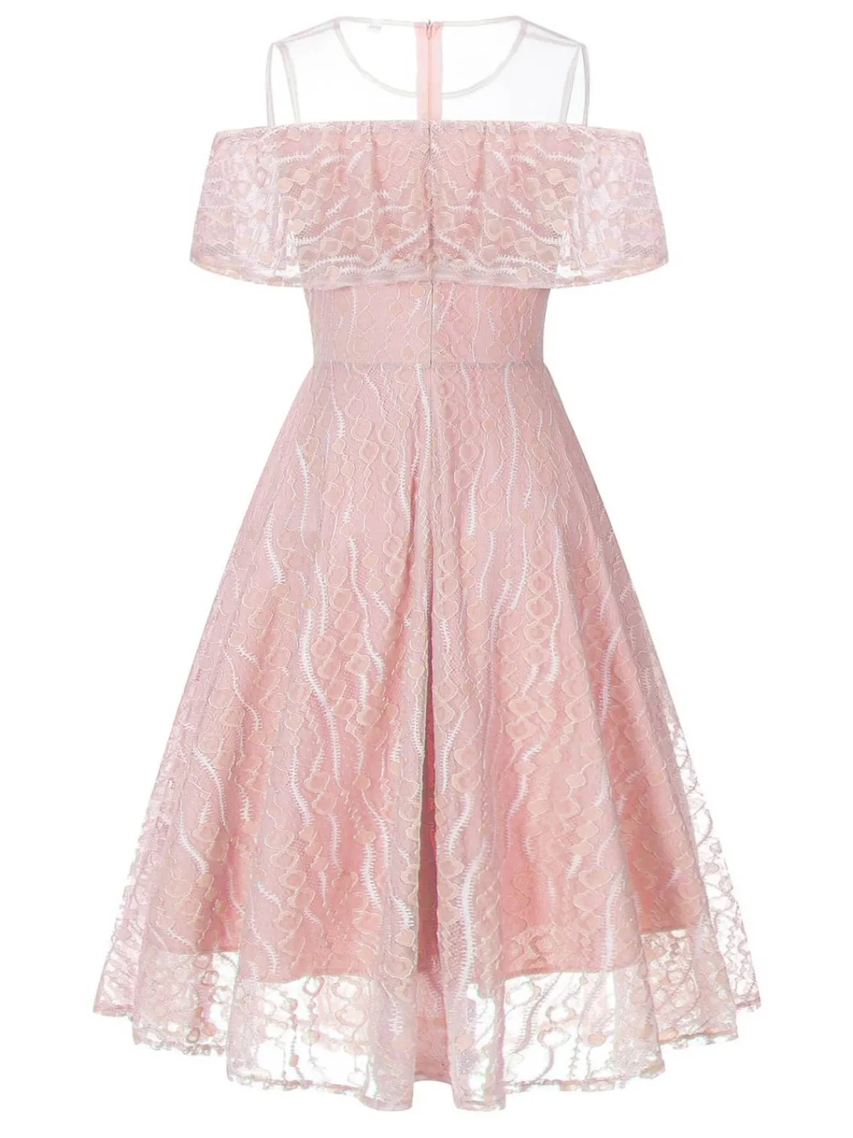 Discount Retro Stage 1950s Ruffled Sleeves Lace Swing Dress