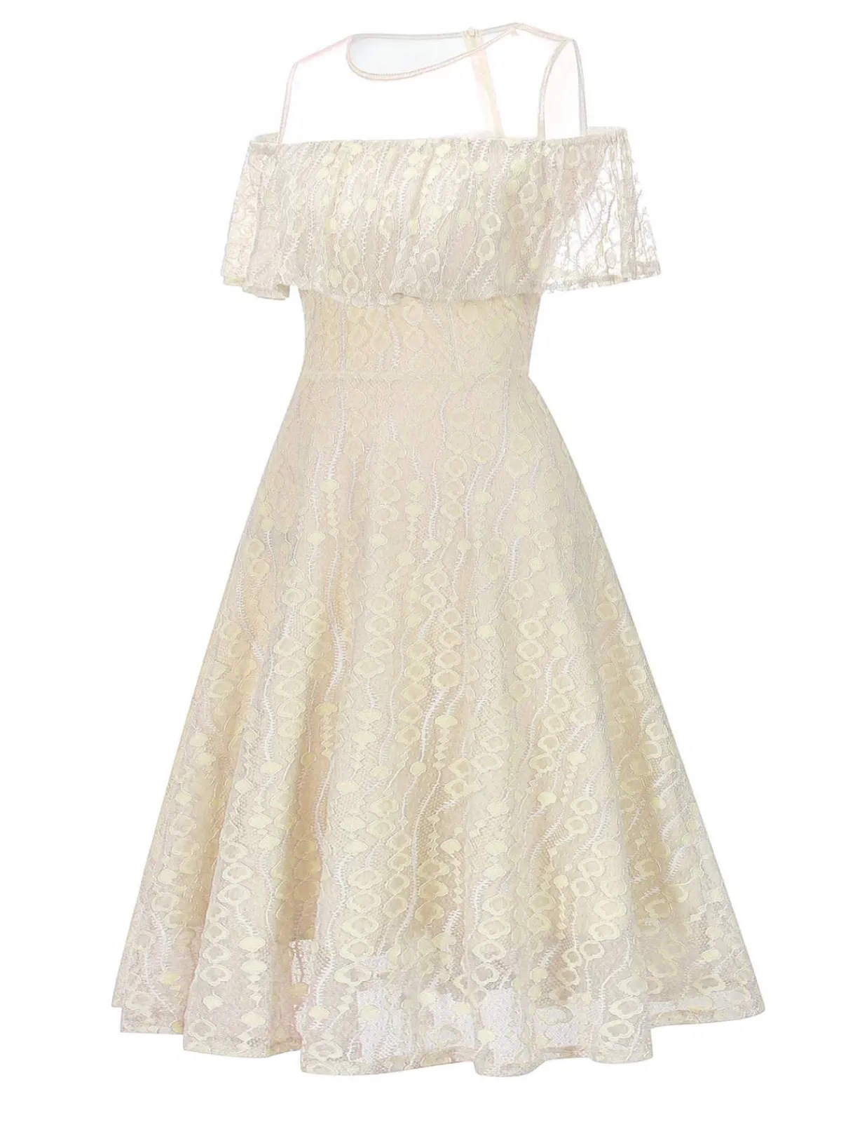 Discount Retro Stage 1950s Ruffled Sleeves Lace Swing Dress