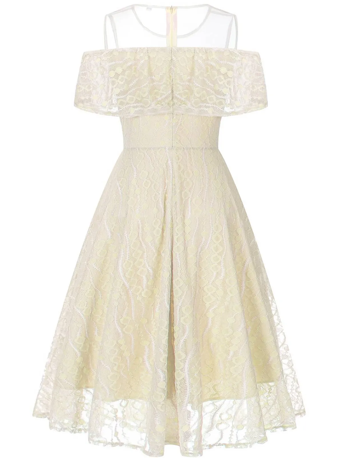 Discount Retro Stage 1950s Ruffled Sleeves Lace Swing Dress