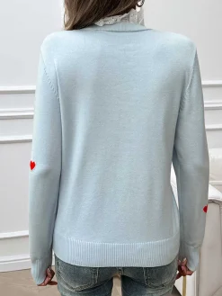 Outlet Retro Stage 1940s Ruffles Heart Embroidered Sweater