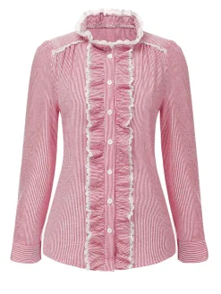 Sale Retro Stage 1940s Ruffles Lace Stripes Blouse