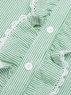 Sale Retro Stage 1940s Ruffles Lace Stripes Blouse
