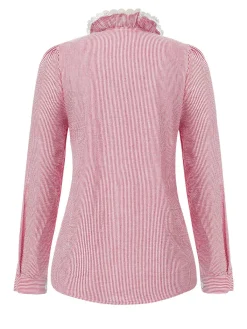 Sale Retro Stage 1940s Ruffles Lace Stripes Blouse
