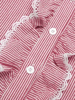 Sale Retro Stage 1940s Ruffles Lace Stripes Blouse