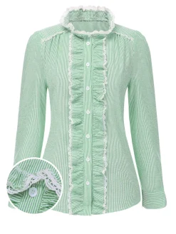 Sale Retro Stage 1940s Ruffles Lace Stripes Blouse