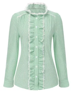 Sale Retro Stage 1940s Ruffles Lace Stripes Blouse