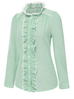 Sale Retro Stage 1940s Ruffles Lace Stripes Blouse