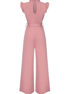 New Retro Stage 1960s Ruffles Sleeve High Waist Wide-Leg Belted Jumpsuit