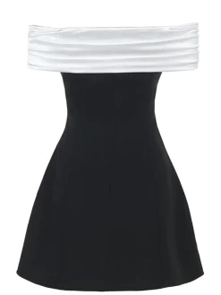 Best Retro Stage 1960s Satin Patchwork Off-shoulder Babydoll Dress
