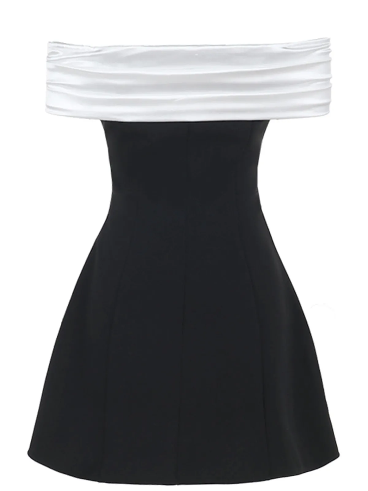 Best Retro Stage 1960s Satin Patchwork Off-shoulder Babydoll Dress