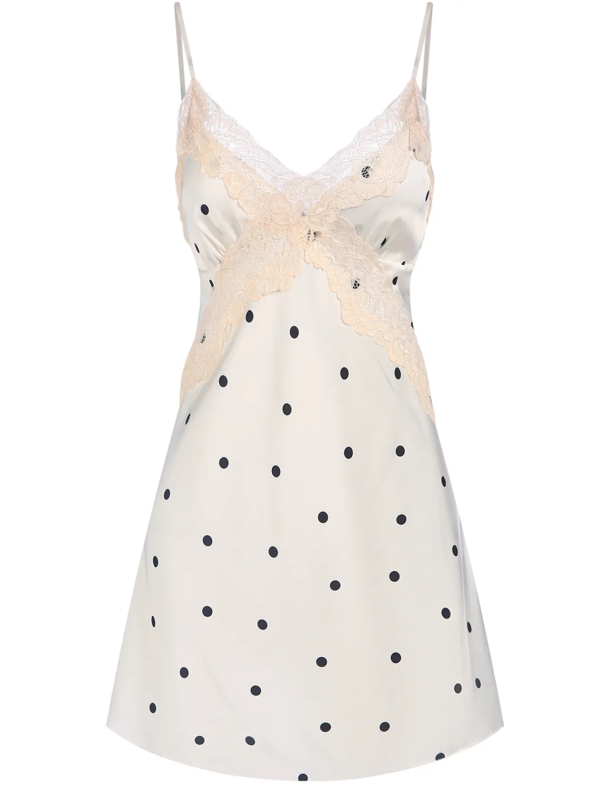Online Retro Stage 1970s Satin Polka Dot Lace Silk Nightdress White