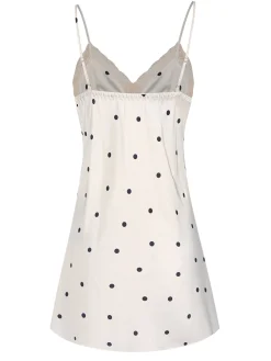 Online Retro Stage 1970s Satin Polka Dot Lace Silk Nightdress White