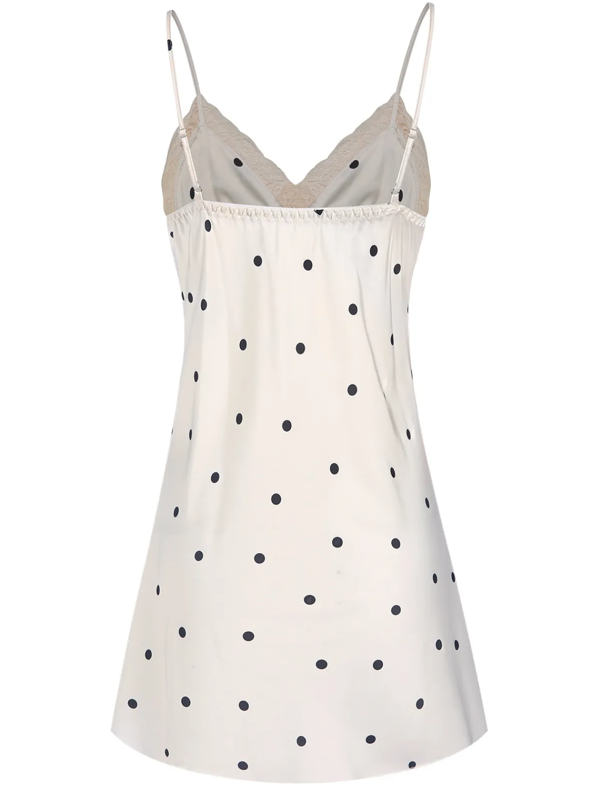 Online Retro Stage 1970s Satin Polka Dot Lace Silk Nightdress White