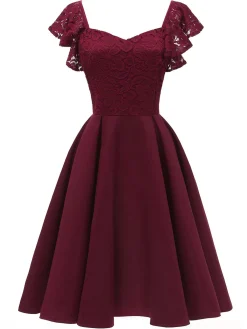 Discount Retro Stage 1950S Satin Solid Swing Dress Wine red