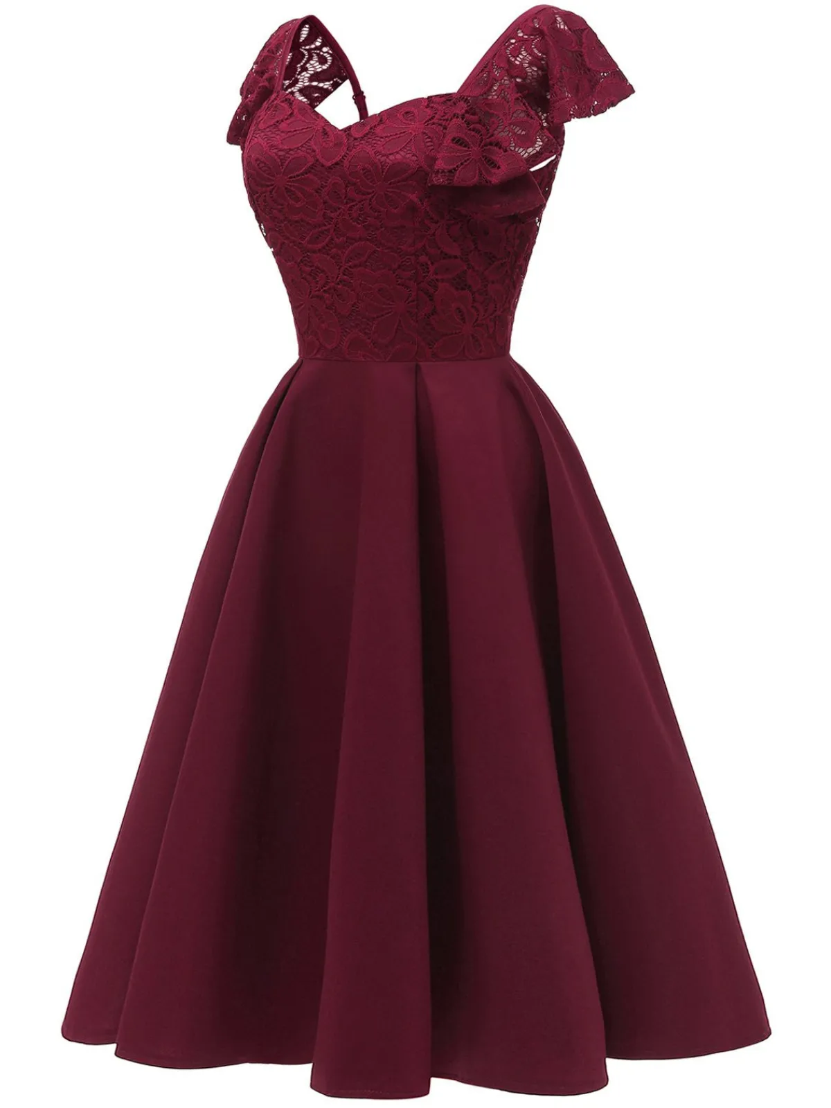 Discount Retro Stage 1950S Satin Solid Swing Dress Wine red