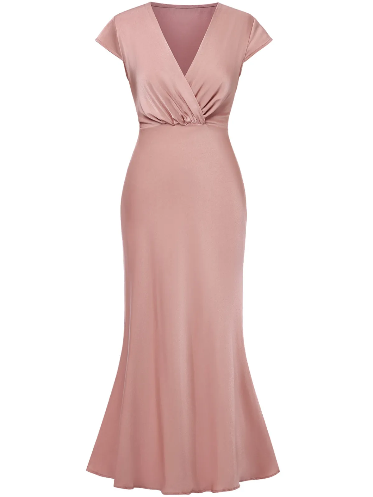 Discount Retro Stage 1930s Satin Solid V-Neck Fishtail Dress