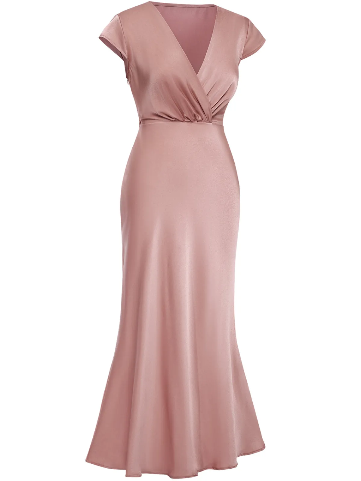 Discount Retro Stage 1930s Satin Solid V-Neck Fishtail Dress