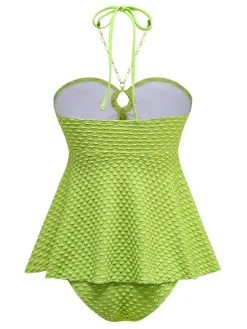 Best Retro Stage 1940s Seashell Chain Lace-Up Halter Swimsuit