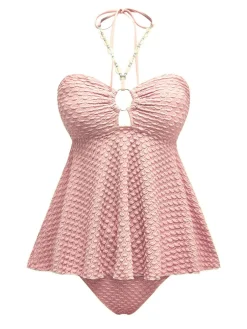 Best Retro Stage 1940s Seashell Chain Lace-Up Halter Swimsuit
