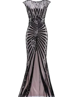Clearance Retro Stage 1920s Sequin Art Deco Maxi Dress Black
