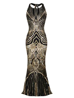 Outlet Retro Stage 1920s Sequin Backless Formal Dress