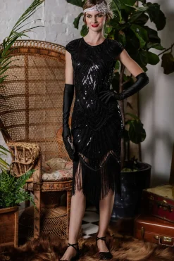 Fashion Retro Stage 1920s Sequin Beaded Fringed Dress